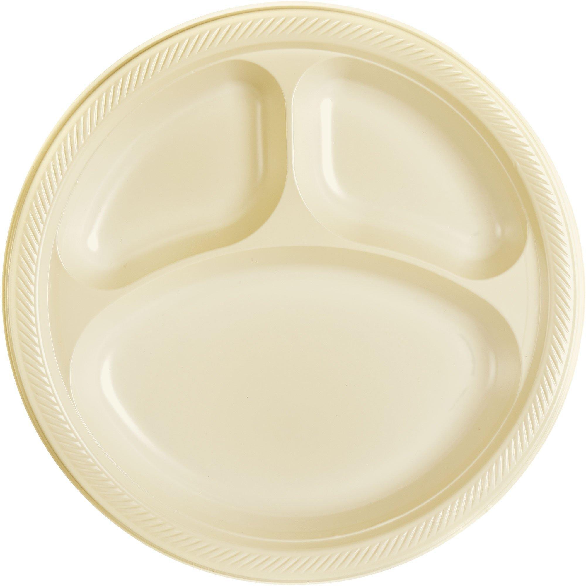 Vanilla Cream Plastic Divided Dinner Plates 20ct Party City